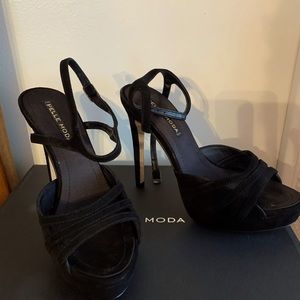 4.5 inch black suede sandals